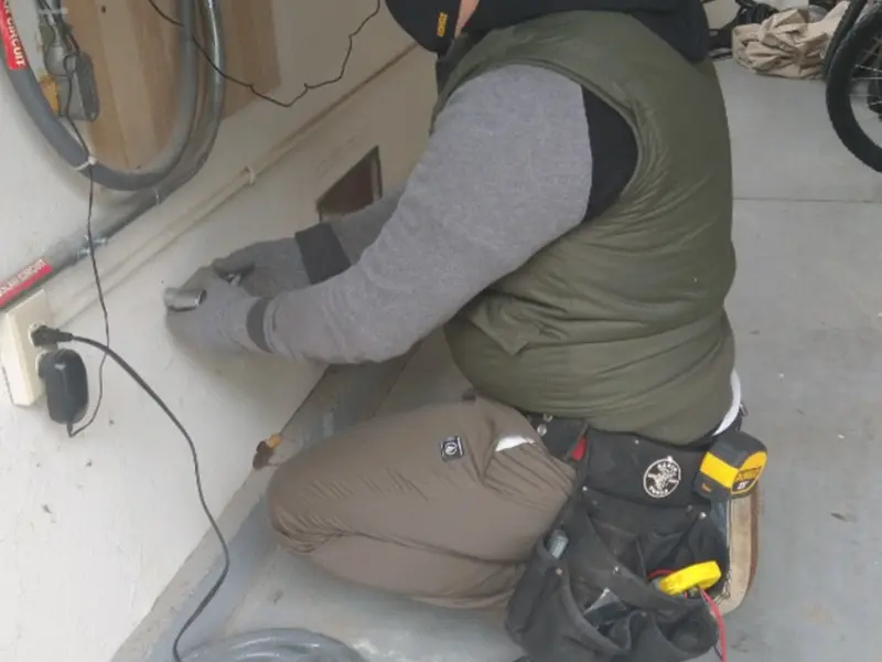 Electrician performing outlet wiring in a Gold River garage